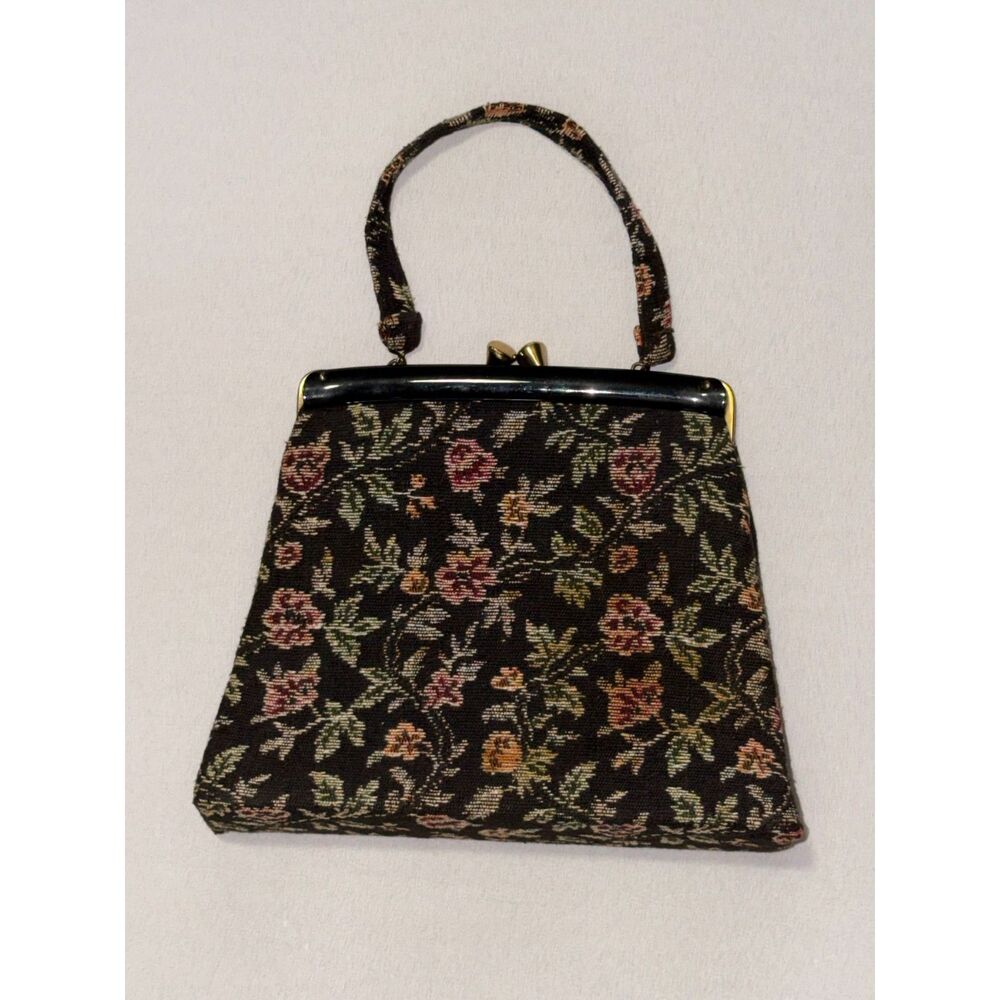Vintage Floral Tapestry Handbag | Kiss Clasp